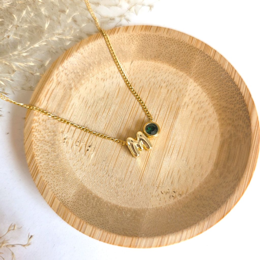 Bubble ketting met letter(s) en geboortesteentje
