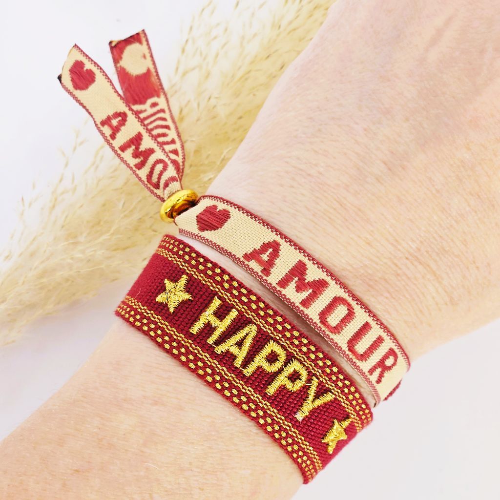Geweven armband Happy rood