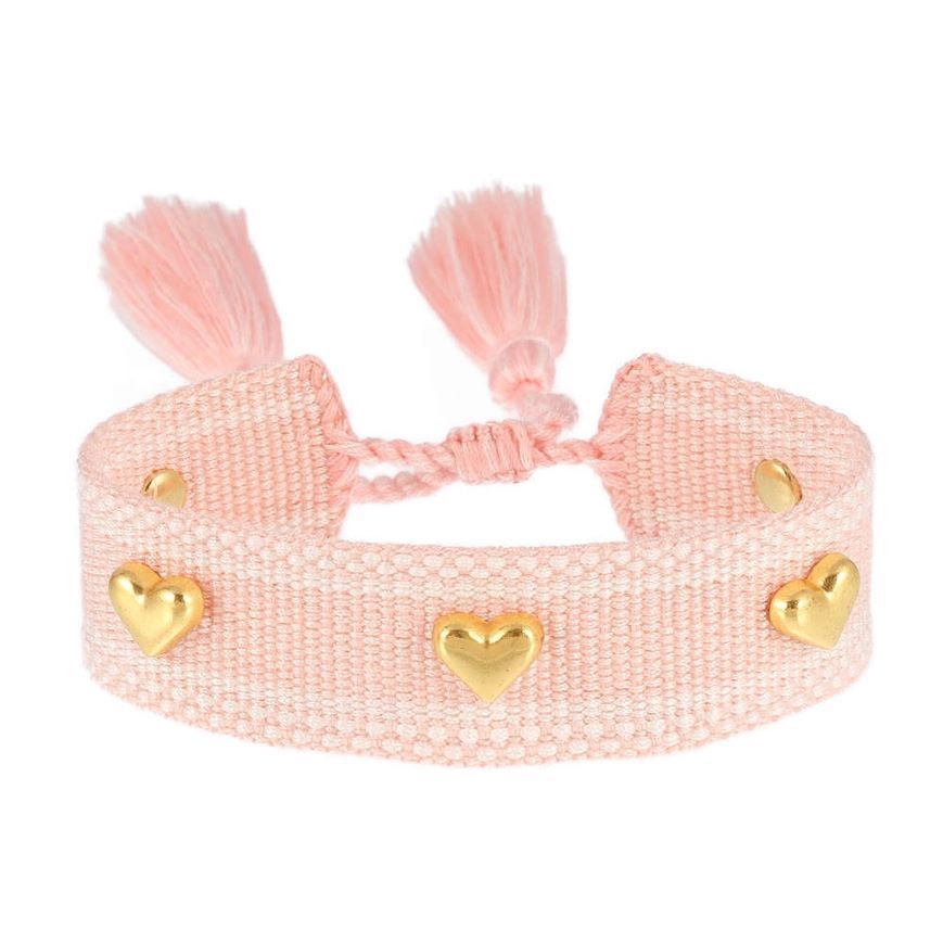 Geweven armband hartjes peach