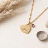 Graveer ketting hartje met naam + geboortesteentje