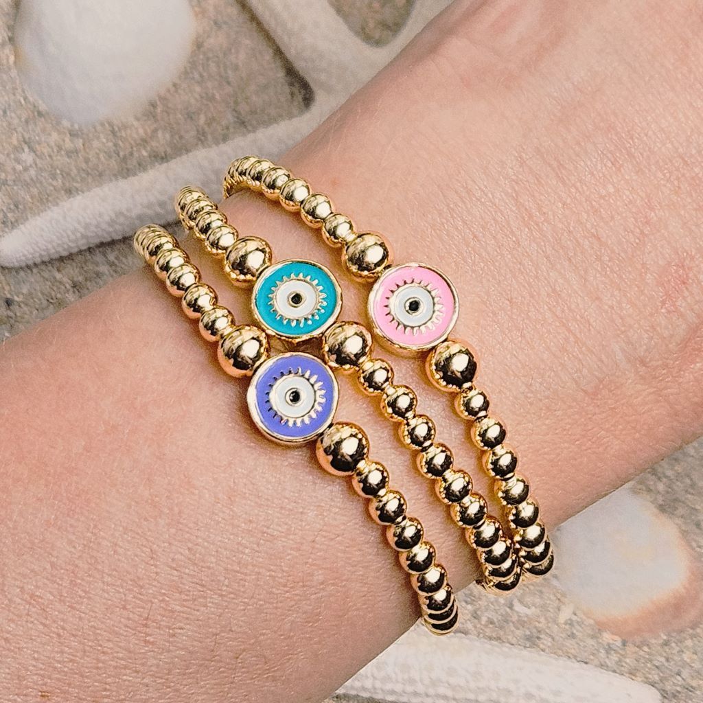 Perlenarmband Evil Eye rund rosa