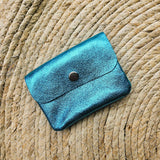 Mini portemonnee metallic blauw