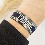 Geweven armband J'adore donkerblauw
