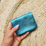 Mini portemonnee metallic blauw