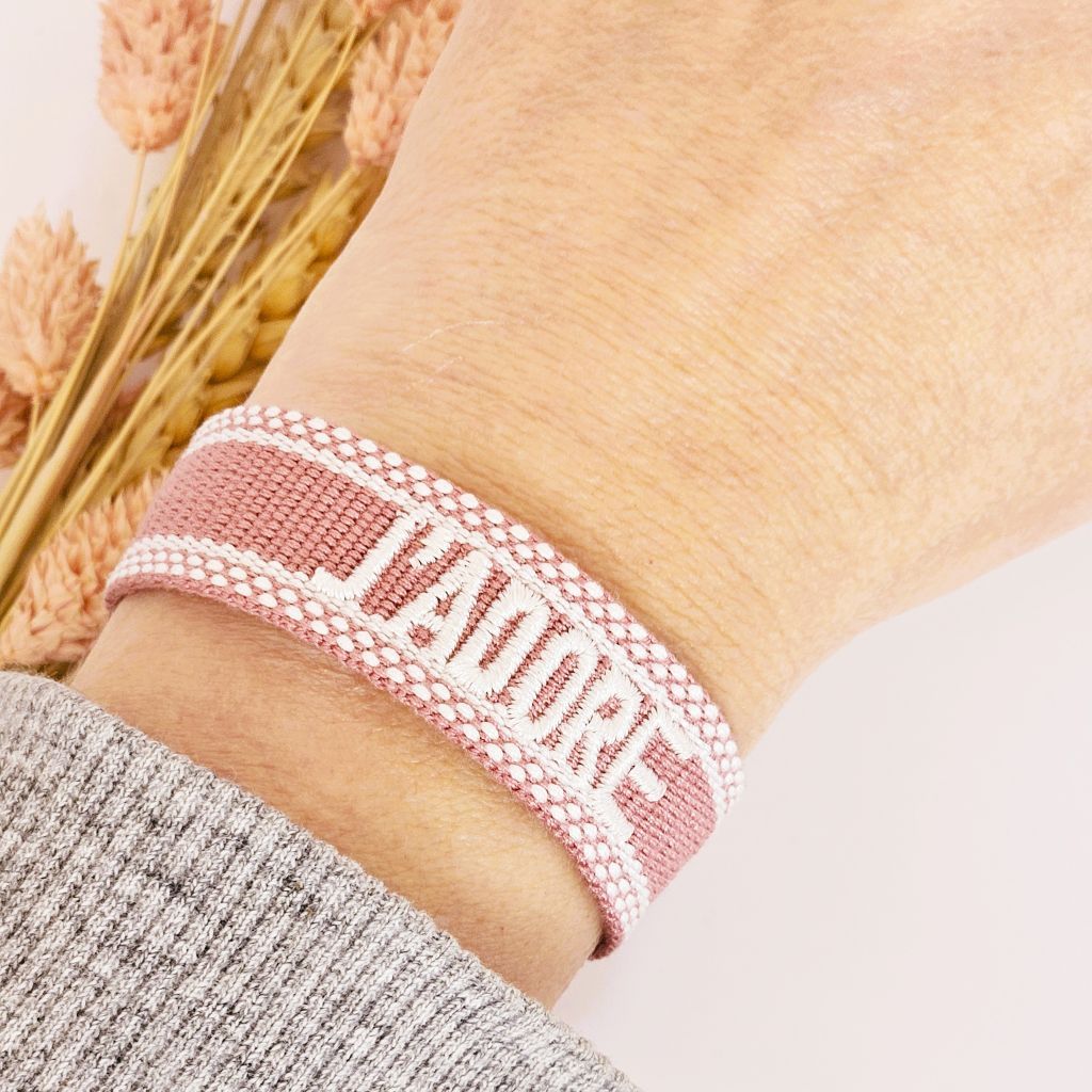 Geweven armband J'adore roze