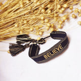 Geweven armband Believe navy
