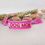 Woven Bracelet Dog Mom Pink