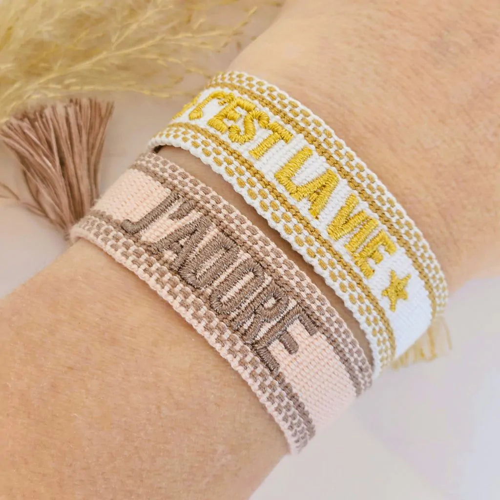 Geweven armband J'adore peach