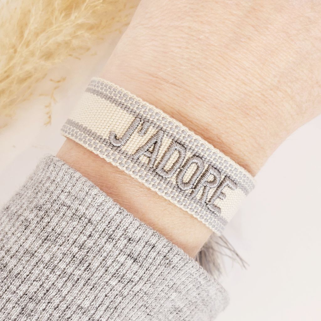 Geweven armband J'adore greige