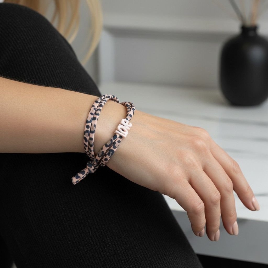 Wrap bracelet leopard love coral