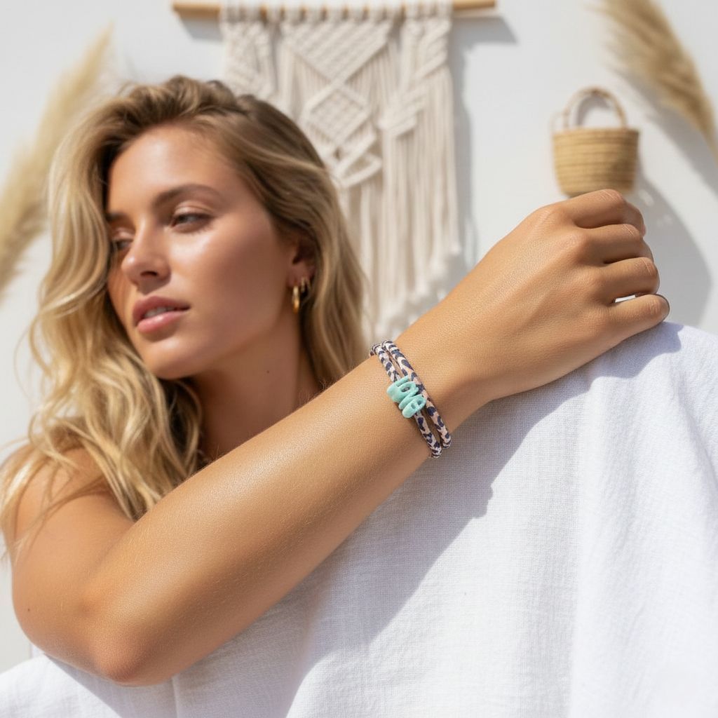 Wrap bracelet leopard love mint green