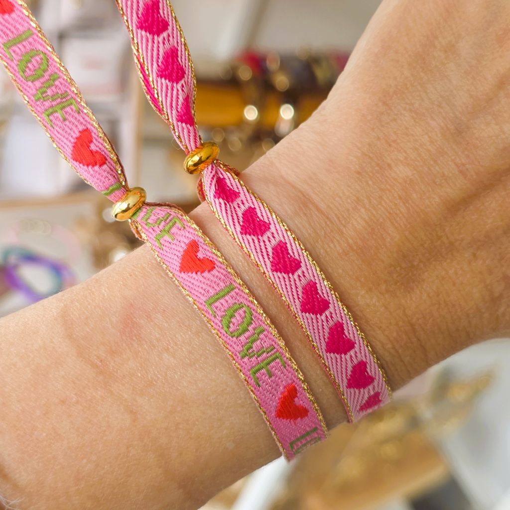 Lint armbandje love roze/groen