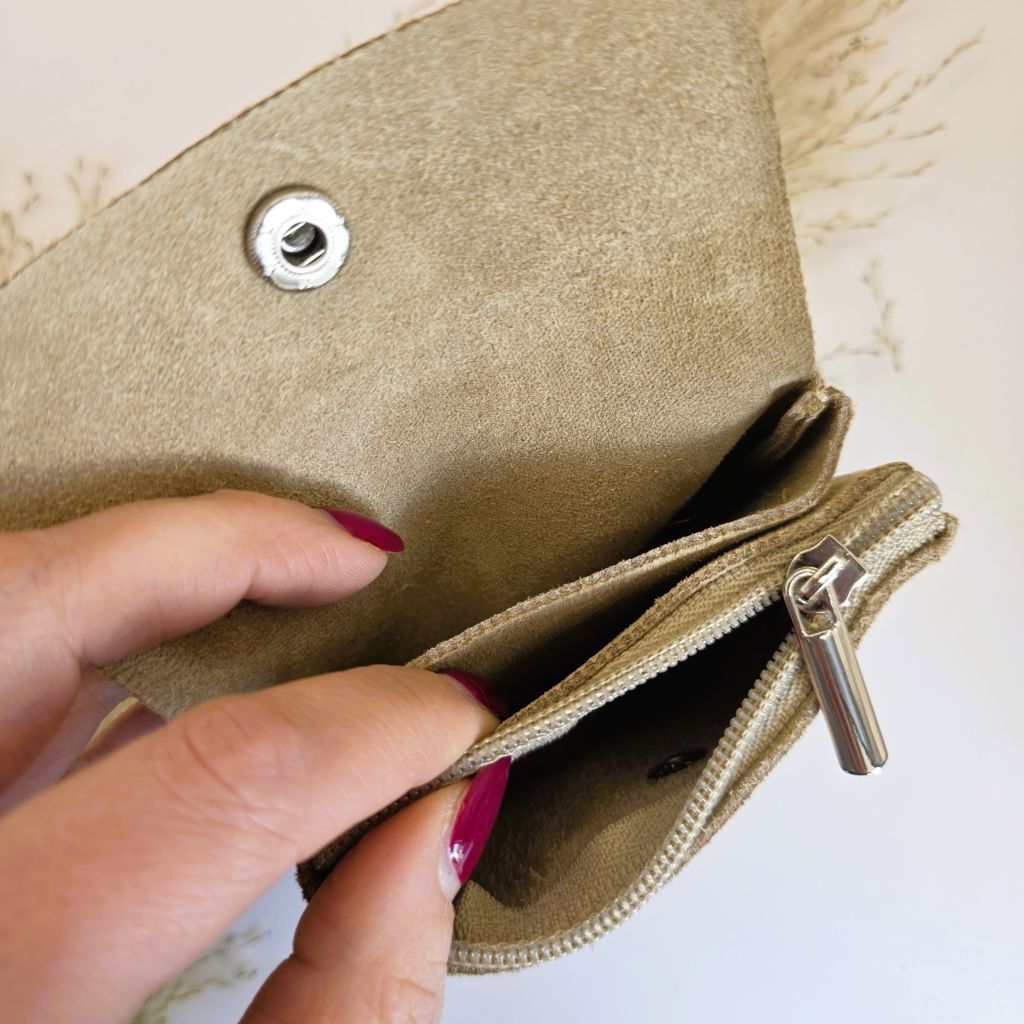 Mini Geldbörse Wildleder beige