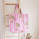 Blockprint Umhängetasche Palme rosa