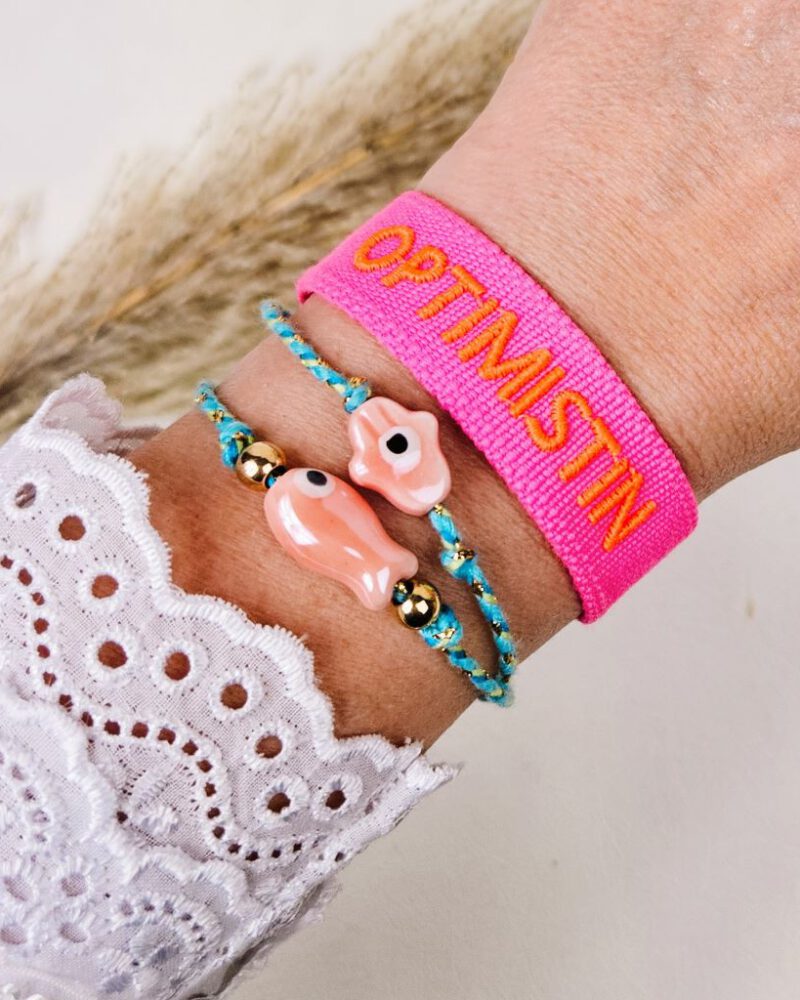 geweven-armband-roze-oranje-optimistin-statement-bracelet
