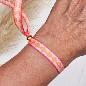Lint armbandje roze/oranje