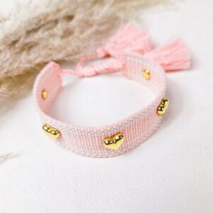 Geweven armband hartjes peach