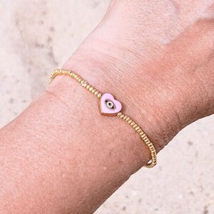 Kralenarmband evil eye roze