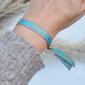 Lint armbandje Love turquoise